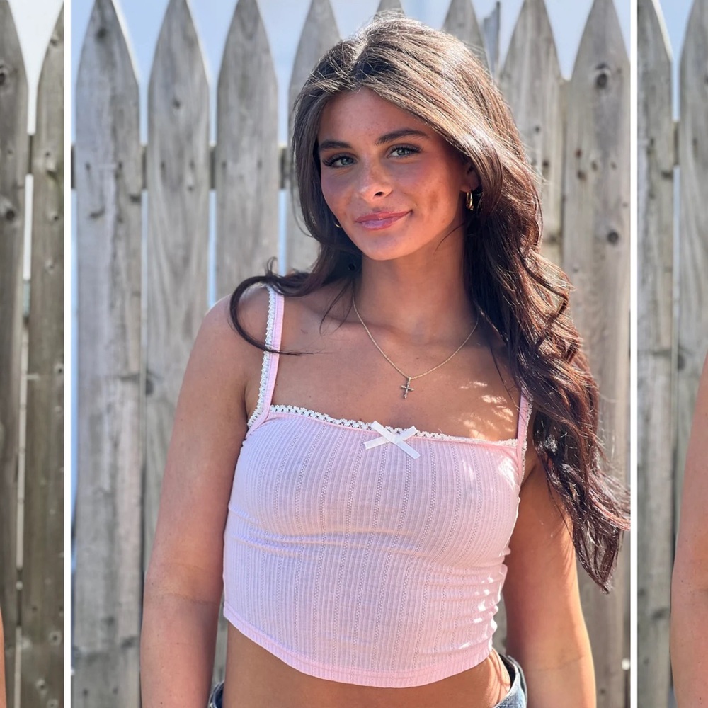 NEVER WORN* LACE TRIM BOW TANK- Island Gypsy PINK